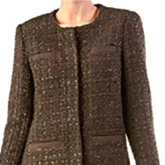 Vertigo PARIS Tweed Wool Coat Sz Small Metallic Boucle Fringed Preppy FRANCE - Picture 3 of 16